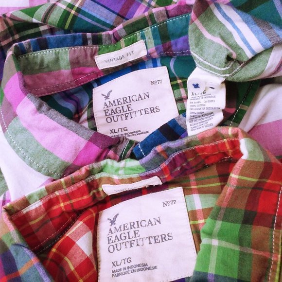 Lot of 2 Tops American Eagle Plaid Vintage Fit XL Button-Down LSL Pockets Cotton - Picture 9 of 12